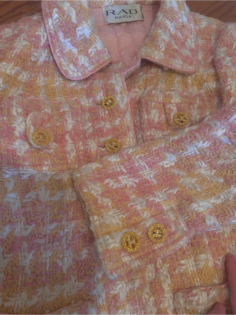 Vintage 80s RAD Paris Pink & Peach Tweed Two-Piece Jacket and Skirt Set - Picture 3 of 5